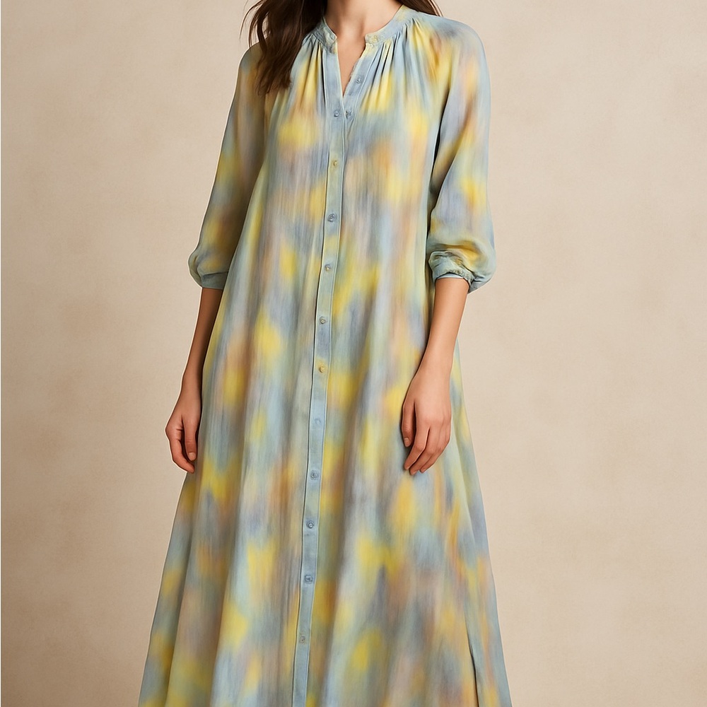Jessie Liu 100% Silk Maxi Shirt Dress XS Button – Boho Chic
